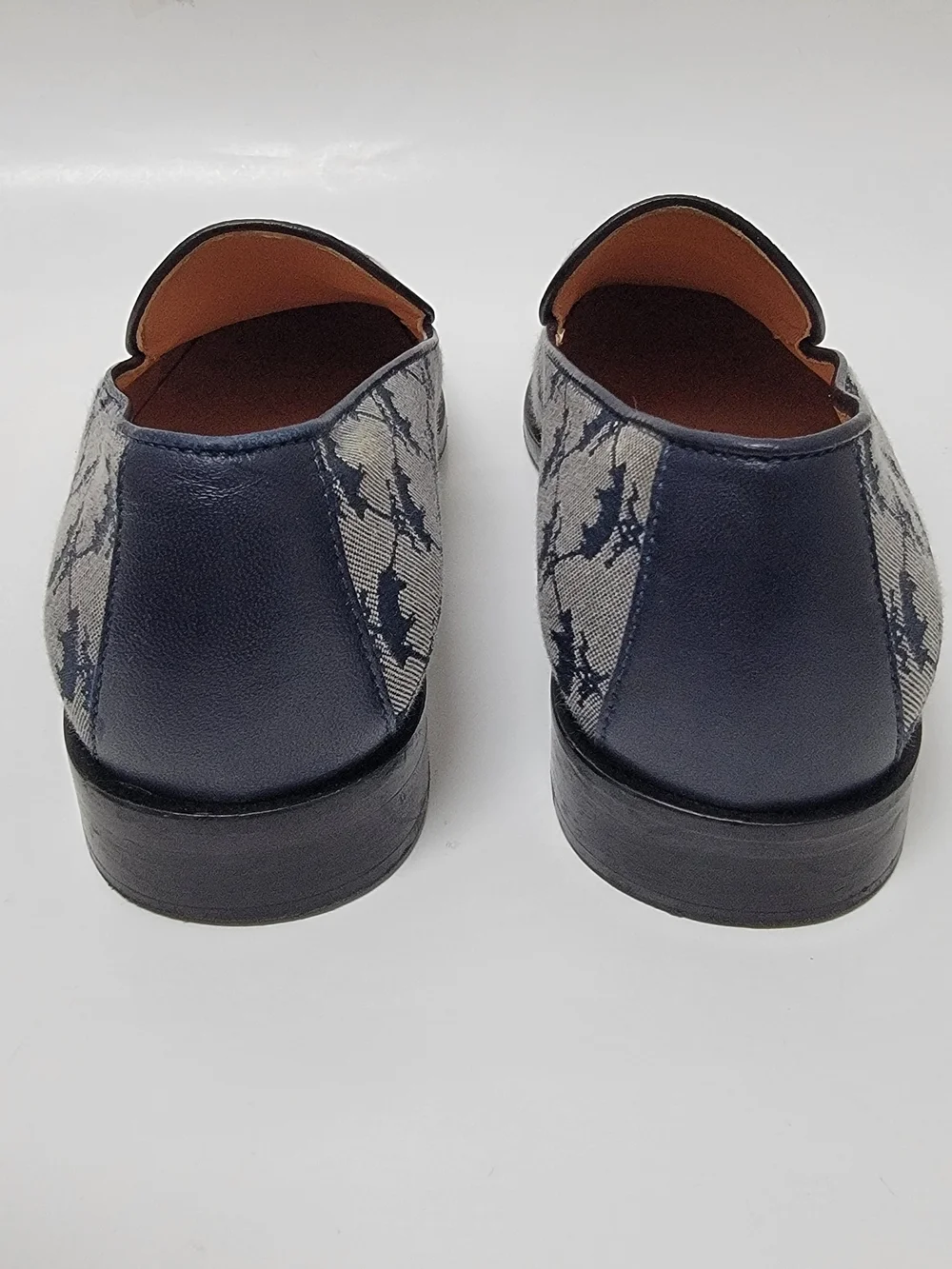 Brooks Brothers Womens Navy Leather Trimmed Logo Jacquard Loafer Dress Shoes 8